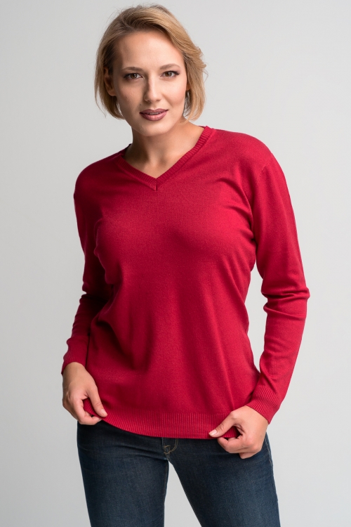 Πλεκτό πουλόβερ με βε λαιμόκοψη (plus size)-015B