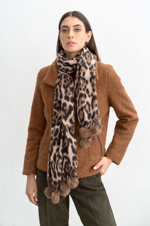 Κασκόλ λεοπάρ με φούντες- 8220B