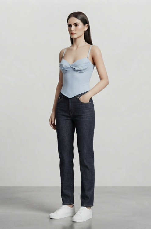 Τοπ Κορσές Με Bustier Σχεδιασμό Και Λεπτές Τιράντες Σε Σιέλ Αποχρωση-4549