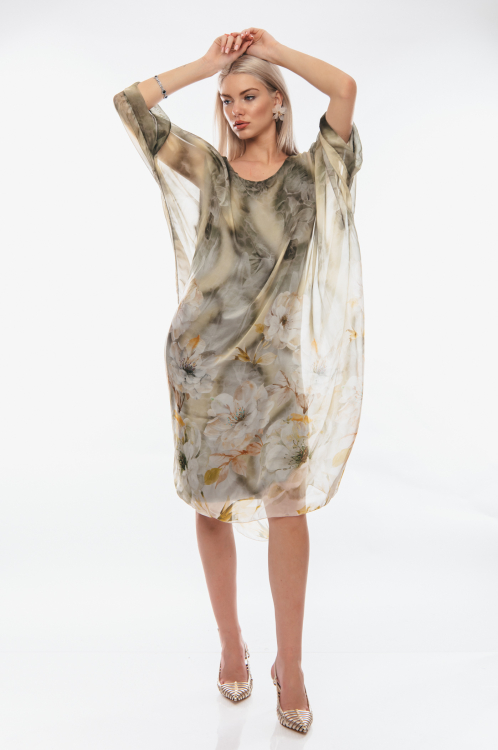 Φόρεμα καφτάνι εμπριμέ διπλό με μουσελίνα-4209