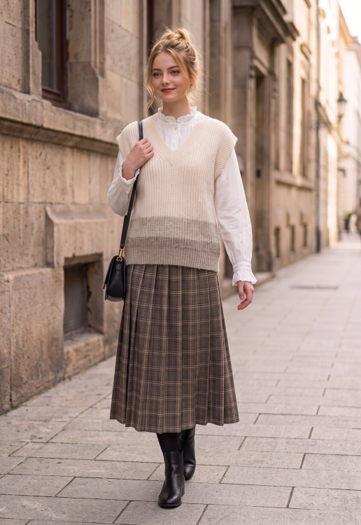 Πλεκτό Αμάνικο Γιλέκο V-Neck Με Colorblock Degradé Τελείωμα-A86847