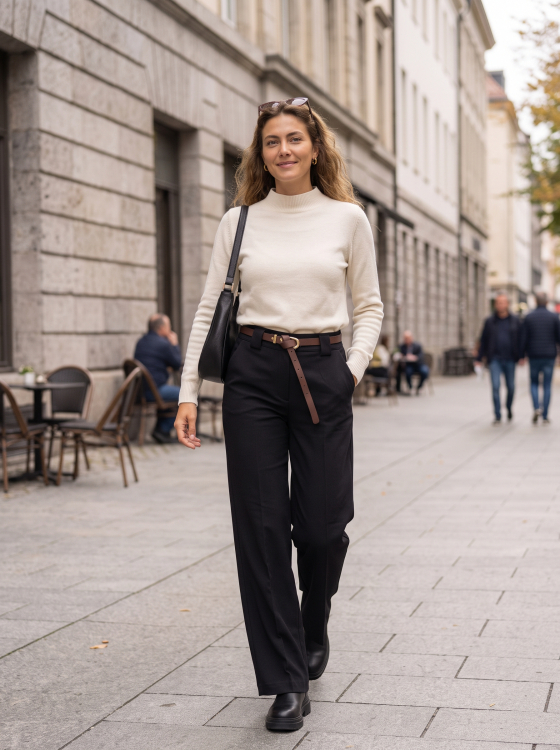 Ψηλόμεσο Tailored Παντελόνι Wide-Leg Με Διακοσμητική Ζώνη-4559