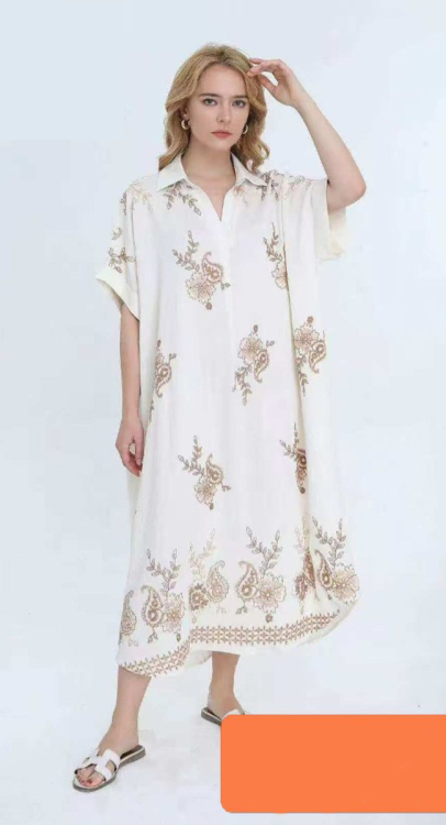 Γυναικείο Λευκό Midi Καφτάνι με Χρυσά Κεντήματα Paisley-JC-8955