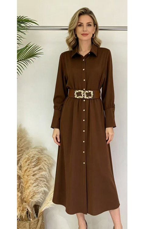 Μάξι Shirt Dress Με Ζώνη & Χρυσή Αγκράφα-RR1517