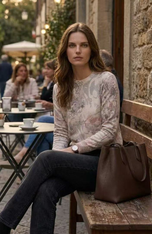 Fine-Knit Πουλόβερ Με Ρομαντικό Floral Watercolor Μοτίβο-4560