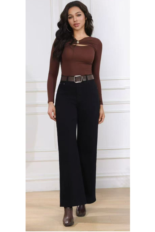 Ψηλόμεσο Wide-Leg Μαύρο Τζιν Παντελόνι Σε Φαρδιά Γραμμή-MG7715B/72