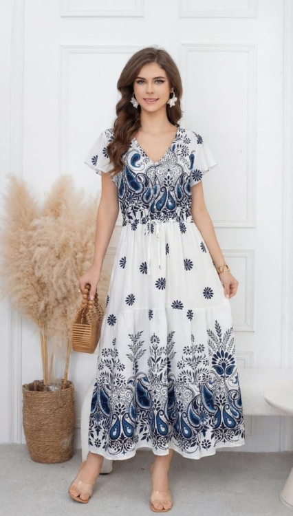 Αέρινο Midi Φόρεμα με Floral & Paisley Μοτίβο-A26518