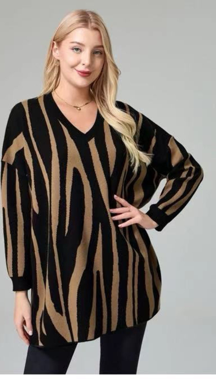 Πουλόβερ με σχέδιο ζέβρας σε μαύρο και καφέ χρώμα-C25090