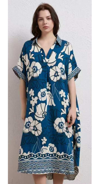 Γυναικείο Midi Καφτάνι-Φόρεμα με Floral Motiva και Ethnic Λεπτομέρειες-CD3198