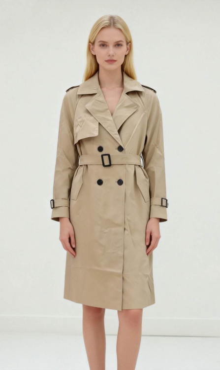 Κλασική Μπεζ Καμπαρντίνα με Ζώνη & Double-Breasted Κλείσιμο-4479