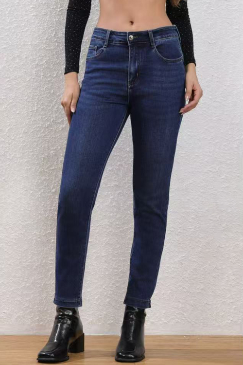 Ψηλόμεσο Slim / Skinny Τζιν Παντελόνι Σε Σκούρο Μπλε-MG7782A/84