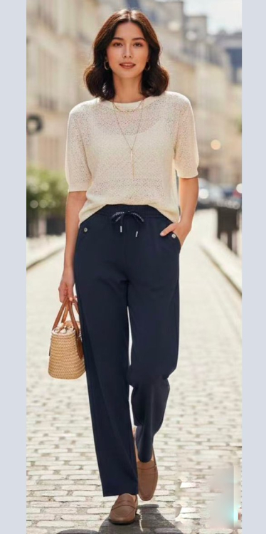 Γυναικείο Υφασμάτινο Παντελόνι σε Ίσια Γραμμή με Ελαστική Μέση, Κορδόνι και Διακοσμητικά Κουμπιά-R2712