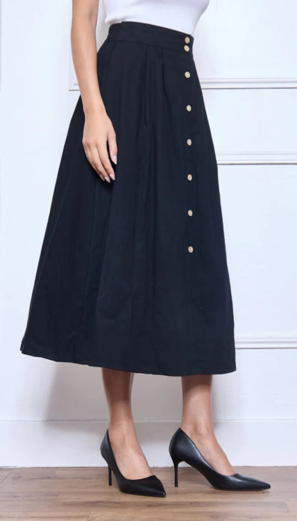 Μαύρη midi φούστα με χρυσά κουμπιά-621-5-1855