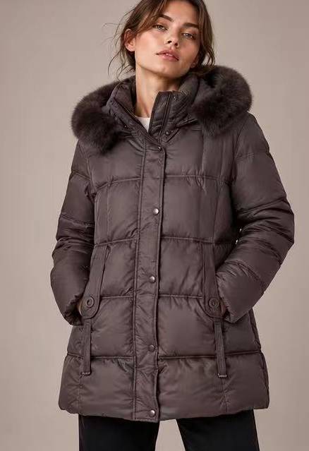Midi Puffer Μπουφάν Με Τετράγωνο Καπιτονέ & Κουκούλα Faux Fur-A26903