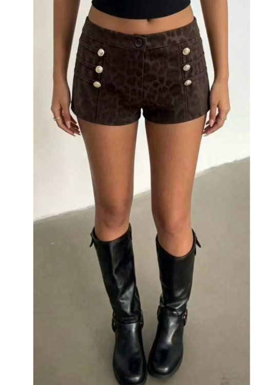 Ψηλόμεσο Animal Print Σορτς Με Χρυσά Κουμπιά-49906