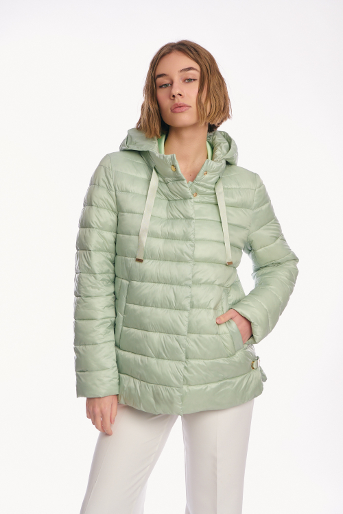 Γυναικείο Καπιτονέ Jacket με Κουκούλα και Σατινέ Φινίρισμα σε Βεραμάν-AB861-31