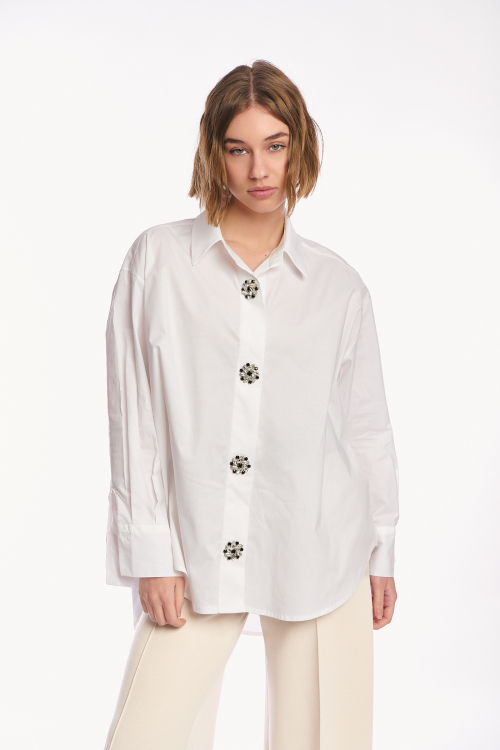 Γυναικείο Oversized Πουκάμισο με Εντυπωσιακά Διακοσμητικά Κουμπιά-Κοσμήματα-4459