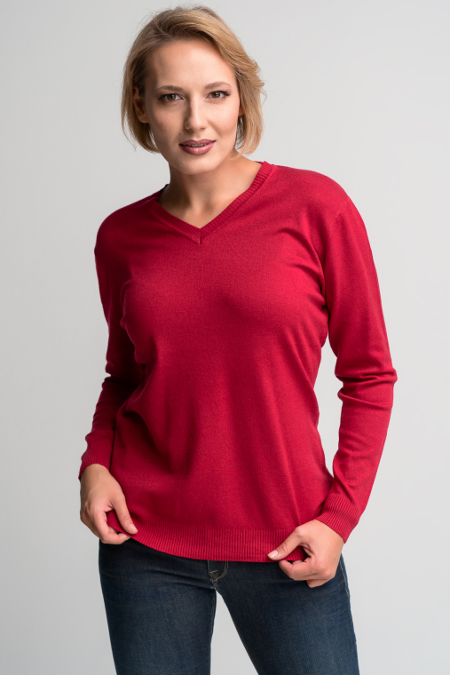 Πλεκτό πουλόβερ με βε λαιμόκοψη (plus size)-015B