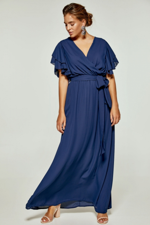 Φόρεμα μάξι κρουαζέ με ζωνάκι-2285M