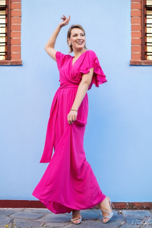 Φόρεμα μάξι κρουαζέ με ζωνάκι-2285F