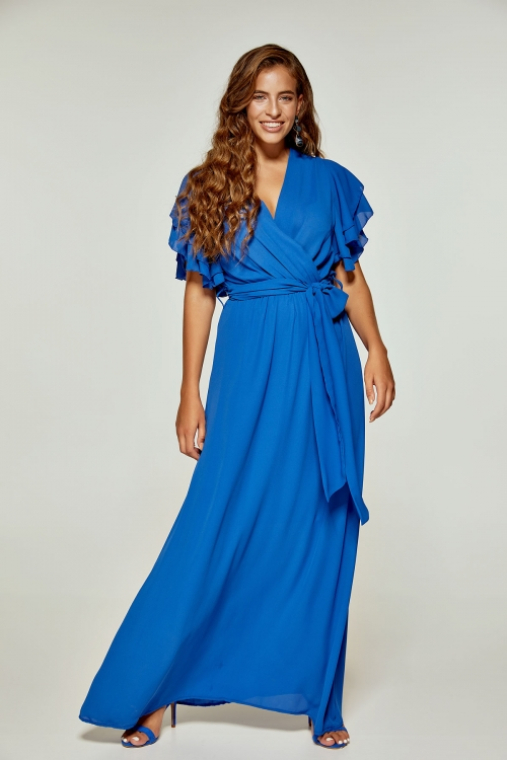 Φόρεμα μάξι κρουαζέ με ζωνάκι-2285R