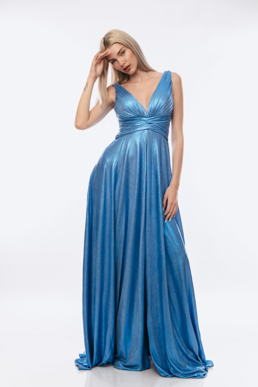 Φόρεμα αμπιγιέ μεταλιζέ με V εμπρός και πίσω-4084