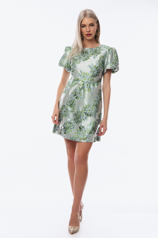 Φόρεμα αμπιγιέ βεραμάν εμπριμέ μπροκάρ με φούσκα μανίκι-4156