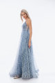 Αμπιγιέ φόρεμα μπλε από τούλι με κέντημα-4170