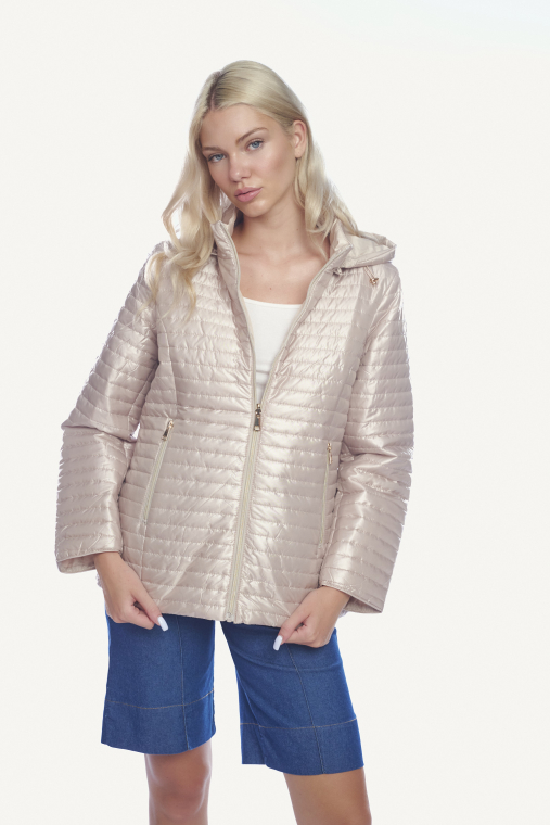 Ανοιχτό μπεζ μπουφάν με καπιτονέ σχέδιο και άνετα μανίκια-31-4