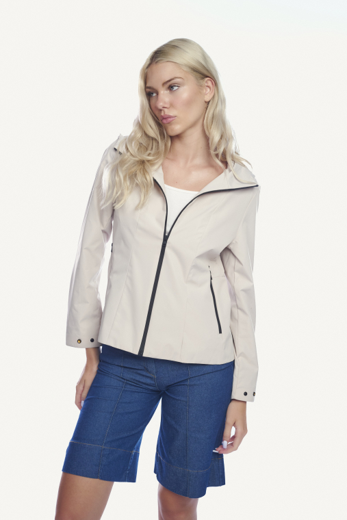 Εκρού μπουφάν με μαύρες λεπτομέρειες και κουκούλα -804-3