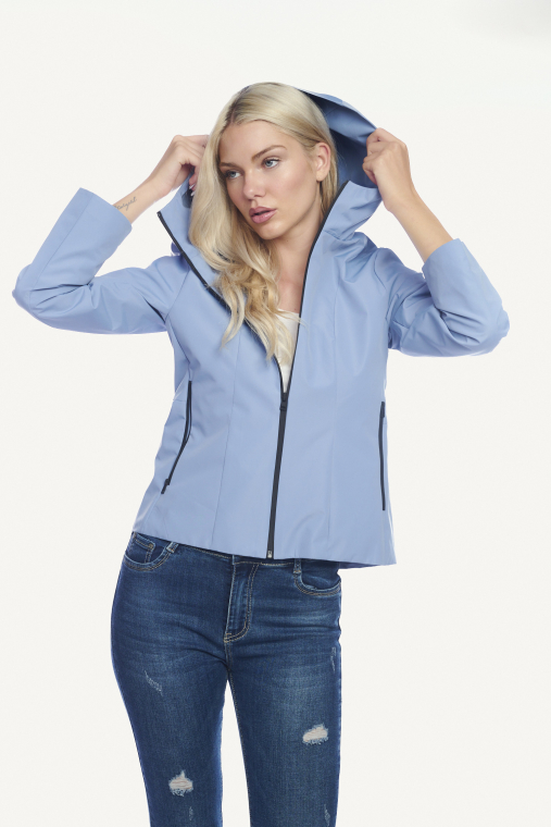 Γαλάζιο μπουφάν με μαύρες λεπτομέρειες και κουκούλα -804-8