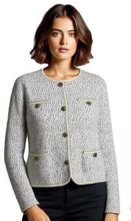 Κοντή ζακέτα σε στυλ τουίντ με διακοσμητικά κουμπιά σε γκρι και μαύρο-TXS-3002