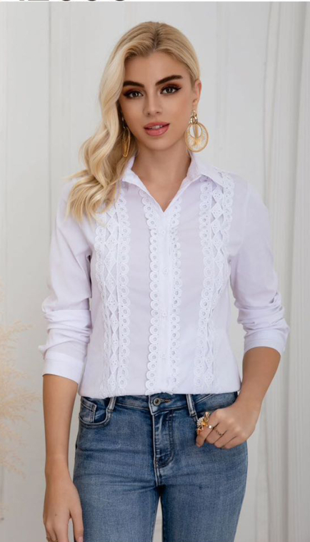 Λευκό πουκάμισο με δαντέλα -Α2698