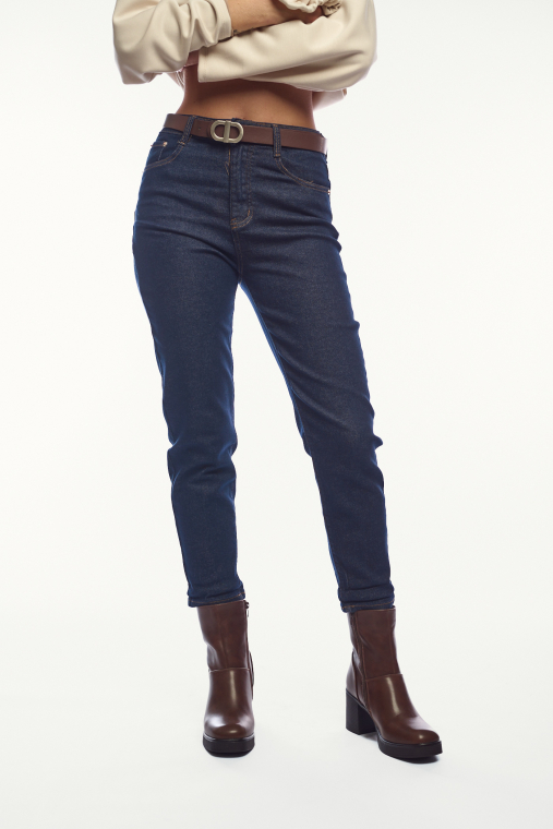 Σκούρο μπλε ψηλόμεσο τζιν με ίσια γραμμή-6817