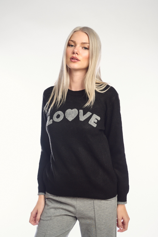 Μαύρο πουλόβερ με στάμπα LOVE-G-1583Β