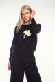 Μαύρη πλεκτή μπλούζα με μακριά μανίκια και σχέδιο panda-QF9592F
