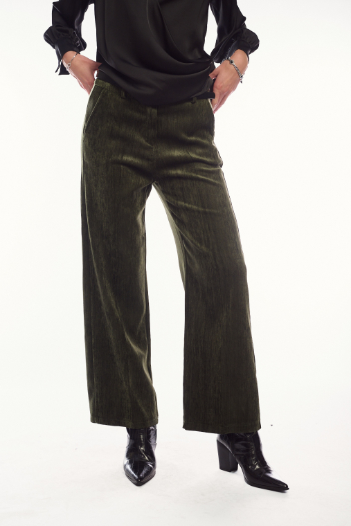Πράσινο βελούδο wide-leg παντελόνι-4394