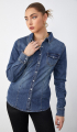 Denim πουκάμισο κλασικό μπλε με τσέπες και western κουμπιά-T815