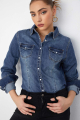 Denim πουκάμισο κλασικό μπλε με τσέπες και western κουμπιά-T815