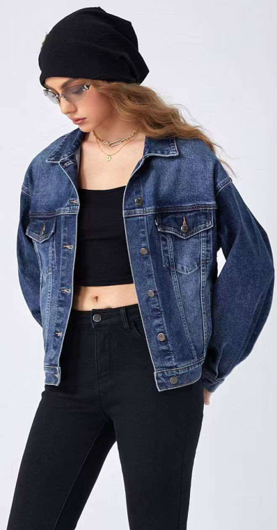 Oversized denim jacket μπλε με τσέπες-T832