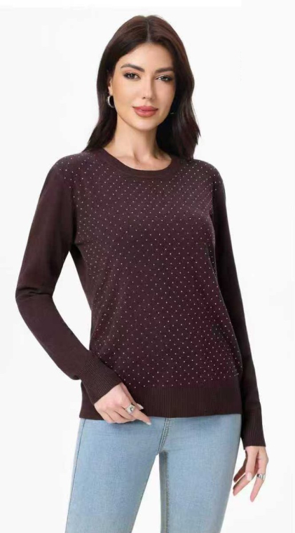 Πουλόβερ Σκούρο Καφέ με Στρας σε Όλη την Επιφάνεια-QF1750