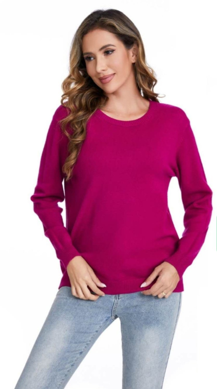 Πουλόβερ Πλεκτό Crewneck Μακρυμάνικο Φούξια-C2-2