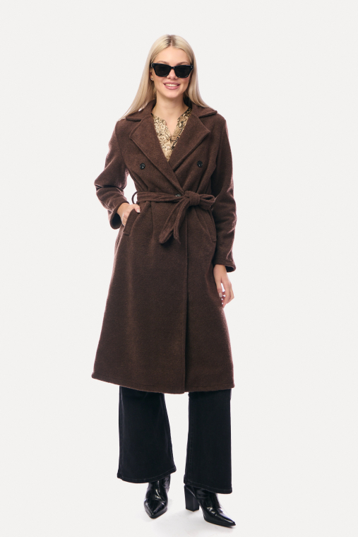 Μακρύ Παλτό Oversized με Ζώνη και Διπλό Κούμπωμα Καφέ-4403B