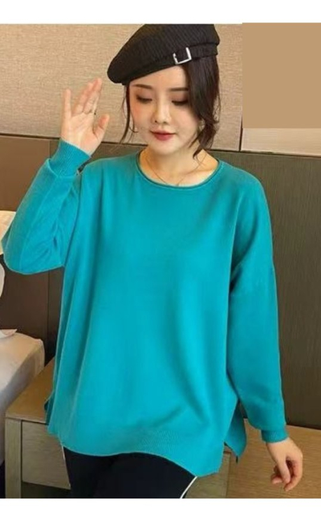 Άνετο Πουλόβερ Oversized με Μήκος Tunic & Πλαϊνά Σκισίματα Τιρκουάζ-597-3