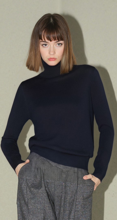 Κλασικό Πουλόβερ Ζιβάγκο Λεπτής Πλέξης Σκούρο Μπλε-X505-C