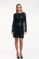 Μίνι Φόρεμα με All-Over Παγιέτες, Μακριά Μανίκια και Στρογγυλή Λαιμόκοψη Μαύρο-RM781