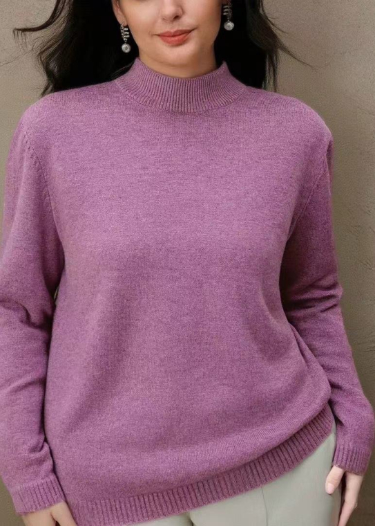 Πλεκτό Πουλόβερ Mock Neck με Λεπτή Πλέξη & Άνετη Γραμμή Μωβ-C-2875