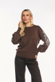 Πλεκτό Πουλόβερ Crew Neck με Διακοσμητική Παγιέτα/Κέντημα στα Μανίκι Καφέ-AC19562B