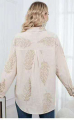 Μπεζ Λινό Πουκάμισο με Ανάγλυφα Floral Κεντήματα και Ασύμμετρο Τελείωμα-DJ189