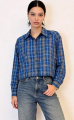 Γυναικείο Καρό Πουκάμισο σε Μπλε και Γκρι Αποχρώσεις με Διάσπαρτα Στρας και Ασύμμετρο Τελείωμα-CR2537